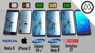 Samsung S9 S9 vs iPhone X vs Galaxy Note 8 Battery Life DRAIN TEST [upl. by Domenic]