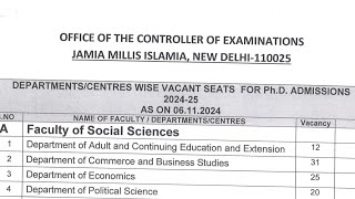 Jamia Millia Islamia PhD Department wise vacant Seats and Syllabus 202425 [upl. by Mumford]