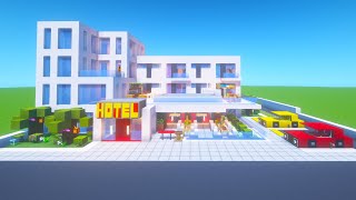 Minecraft Tutorial How To Make A Modern Hotel With a Roof Pool quot2021 City Buildsquot [upl. by Lauzon]