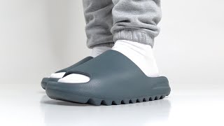 FIRST LOOK Yeezy Slide Slate Marine SIZING Update [upl. by Natehc]