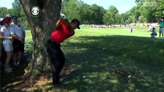 Tiger Woods incredible second shot on No 12 at ATampT National [upl. by Friend]