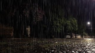 Heavy rain at Night Soothing sounds with urban reflections beneath the streetlight white noise [upl. by Israel]