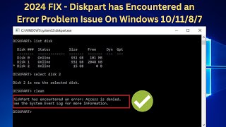 ✅ 2024 FIX  Diskpart has Encountered an Error Problem Issue On Windows 101187 [upl. by Maiocco504]