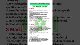 Hospital and clinical pharmacy most important questions  d Pharma 2nd year dpharm pharmacy [upl. by Adelice587]