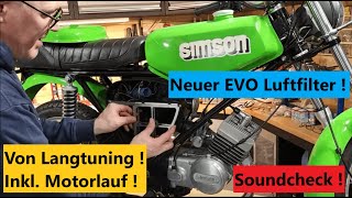 Soundcheck  Einbau  Neuer S51 Simson Langtuning Evo Luftfilter mit Schnellwechselsystem [upl. by Fita19]