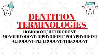 Homodont  Heterodont  Acrodont  Thecodont  Pleurodont  Monophyodont  Diphyodont  Polyphyodont [upl. by Tollmann]