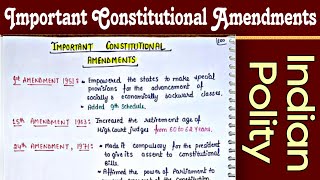 Important Constitutional Amendments  Indian Polity  Handwritten notes  An Aspirant [upl. by Jacquenette]