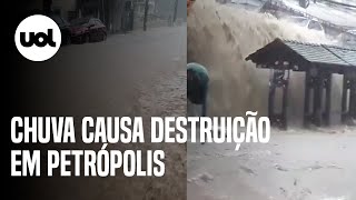 Chuva em Petrópolis temporal causa destruição desabamentos e alagamentos [upl. by Ennagem]