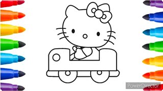 Hello Kitty driving a car drawing amp painting for kids  hello Kitty easy drawing [upl. by Ecirtnom59]