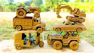 Muddy Auto Rickshaw Tractor Jcb Collection And Pool Muddy Water cleaning  Jcb Video  Tractor Toy [upl. by Negris888]