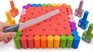 Satisfying Video l How to Make Rainbow Square Cake with Kinetic Sand amp Nail Polish Cutting ASMR [upl. by Glaudia]