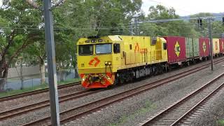 Aurizon train Y776 a Linfox container train races through Graceville on its way to Acacia Ridge [upl. by Nea]