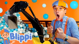 Excavator Indoor Playground Ball Pit Game with Blippi  Vehicles For Kids  Fun Educational Videos [upl. by Arni]