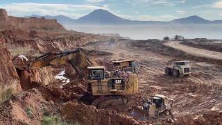 Caterpillar 6040 amp Terex RH170 Excavators Loading Dumpers With The Help Of Caterpillar D9T Bulldozer [upl. by Maxey]