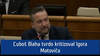 Ľuboš Blaha tvrdo kritizoval Igora Matoviča [upl. by Nuajed]