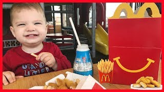 Family Fun With Kids at McDonalds Indoor Playground PlayPlace REAL FOOD Happy Meal Toy Surprise [upl. by Sathrum]