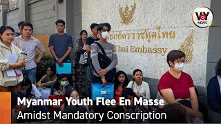 Myanmar Youth Flee en Masse Amidst Mandatory Conscription [upl. by Borchers]