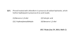 Q11 JEE Main Chemistry PYQ Jan 29 2024 Shift 2  Phenols  NEON JEE NEET [upl. by Ling]