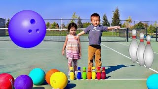 Playground Balls and Colored Bowling Pins for Children  Toddlers Learn Colors and Play Sport Toys [upl. by Gyasi]