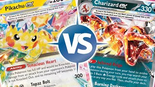 Pikachu ex VS Charizard ex  Surging Sparks  Table Top Battle [upl. by Aramot967]