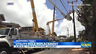 Slowdowns in Kaimuki are expected due to HECO replacing a utility pole along Fifth Avenue [upl. by Anad]