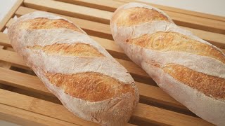 法国巴塔面包  Batard bread 法国乡村短面包 外形饱满 内部柔软 无油无糖 只需要四种材料的健康面包 [upl. by Inej6]