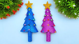 Glitter Paper Mini Tree Craft  Christmas Decoration Tree Making Ideas [upl. by Eerbua]