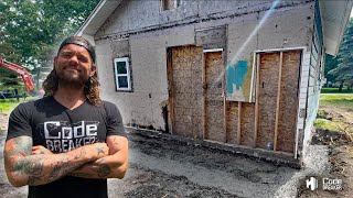 Abandoned Cabin Camping and Building in CANADA  We Poured a Foundation Under the Concrete Slab [upl. by Pollard]