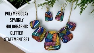 Easy holographic glitter statement necklace polymer clay glitter amp resin  tutorial beginner [upl. by Zenitram]