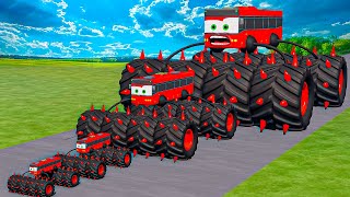 Big amp Small Long Bus Spider Lightning McQueen Thorns vs Thomas Trains  BeamNGdrive [upl. by Dinesh]