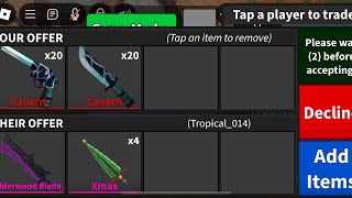 MM2 TRADE ELDERWOOD BLADE AND 4 XMAS WFL [upl. by Hpesoy]