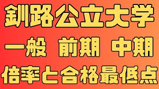 【釧路公立大学】一般入試 前期 中期 5年間の倍率と合格最低点 2024～2020 【入試結果】 [upl. by Okihcim413]