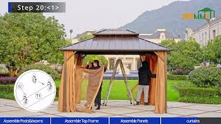 EROMMY Hardtop Galvanized Steel Metal Double Roof Aluminum Gazebo Assembly Video [upl. by Stulin]