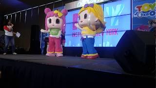 Pinypon mascots Michelle and Julia join the cosplayers on stage at Toy Expo 2018 [upl. by Akinwahs]