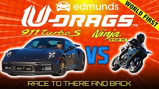 UDRAG RACE Porsche 911 Turbo S vs Kawasaki Ninja H2 R Sport Bike  Quarter Mile Handling More [upl. by Pandich]