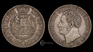 Germany  States  Grand Duchy SaxeWeimarEisenach EIN Thaler 1841 A  Carl Friedrich [upl. by Ortiz]