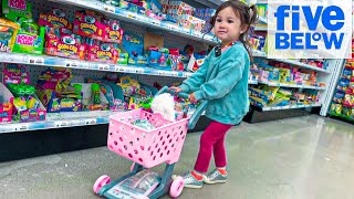 5 Below Shopping with a TINY PINK Shopping Cart We found a new Candy Store [upl. by Nalor]