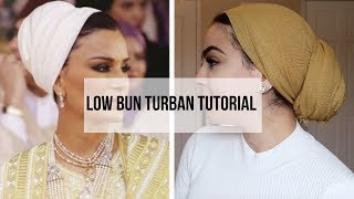 LOW BUN TURBAN TUTORIAL  SHEIKHA MOZAH INSPIRED  ZAINA MOUSSA [upl. by Assilam]