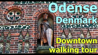 Odense Denmark downtown walking tour Many views with big optical zoom 4K [upl. by Agosto]