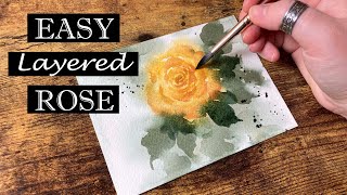 Easy Watercolor Rose  Foolproof Layered Rose DEMO  Full Painting Process [upl. by Pearlstein]