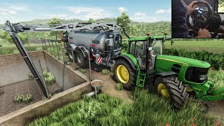 Using Pichon slurry spreader with pump on John Deere tractor  Thrustmaster t248  FS 22 [upl. by Lihka]