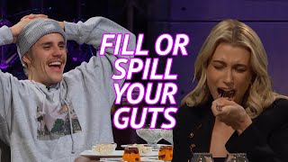 Justin and Hailey Bieber Play Fill or Spill Your Guts [upl. by Anayhd]