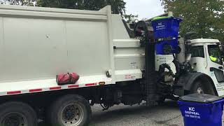 McNeilus Side Load White Garbage Truck in Action [upl. by Eimaj]