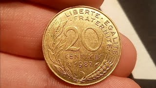 FRANCE 1987 20 CENTIMES Coin VALUE  Republique Francaise 20 Centimes 1987 [upl. by Madonna]