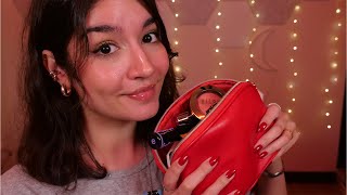 ASMR Whats In My Makeup Bag Rummaging Tapping Over Explaining [upl. by Pulchi]