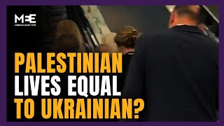 Journalist asks delegates if Palestinian lives are equal to Ukrainian lives [upl. by Currier]