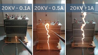 Electrical Arc Comparison  High Voltage 20KV Different Currents 01A  1A [upl. by Pembroke449]