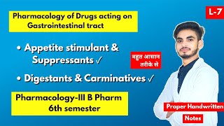 L7। U1। Appetite stimulants and suppressants pharmacology। Digestants amp Carminatives। 6th semester [upl. by Anitsrhc302]