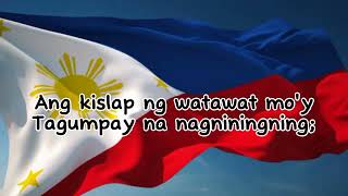 LUPANG HINIRANGLYRICS THE PHILIPPINES NATIONAL ANTHEM [upl. by Aniral]