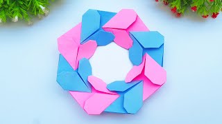 Diy Origami Paper Heart Wreath Craft  Valentines Day Crafts Ideas  Origami Heart Wreath Tutorial [upl. by Cardwell]